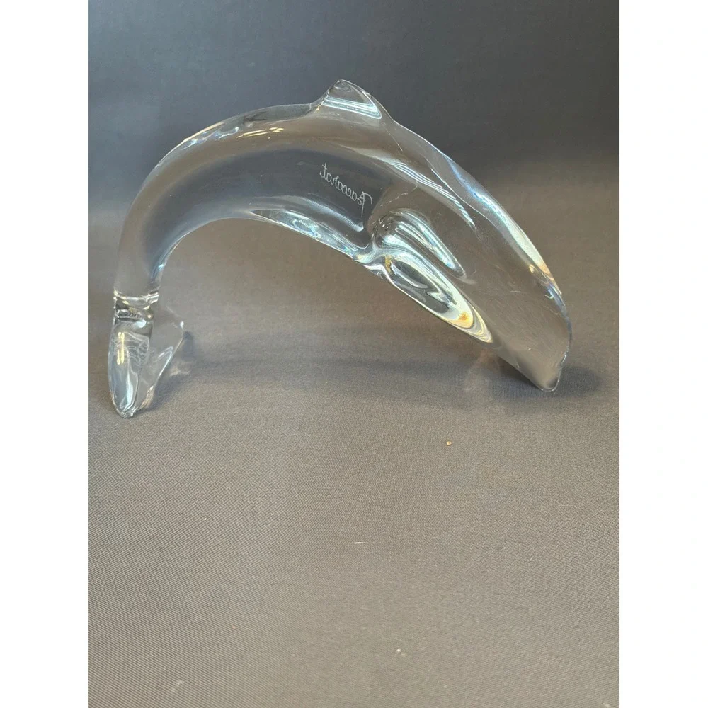 Baccarat Crystal Dolphin Figurine Set of 2 Clear French Art Glass Paperweights